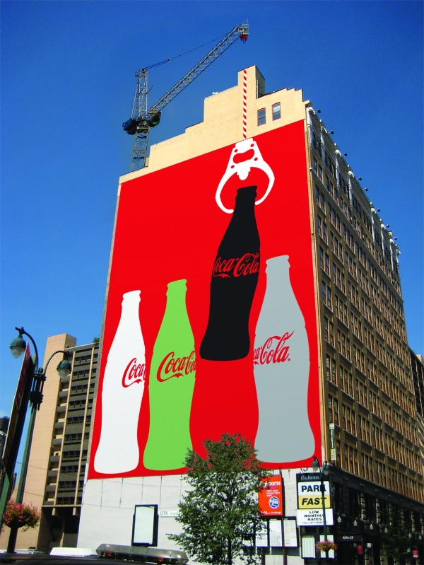 طراحی گرافیکی کوکاکولا در مکان نماهای شهری